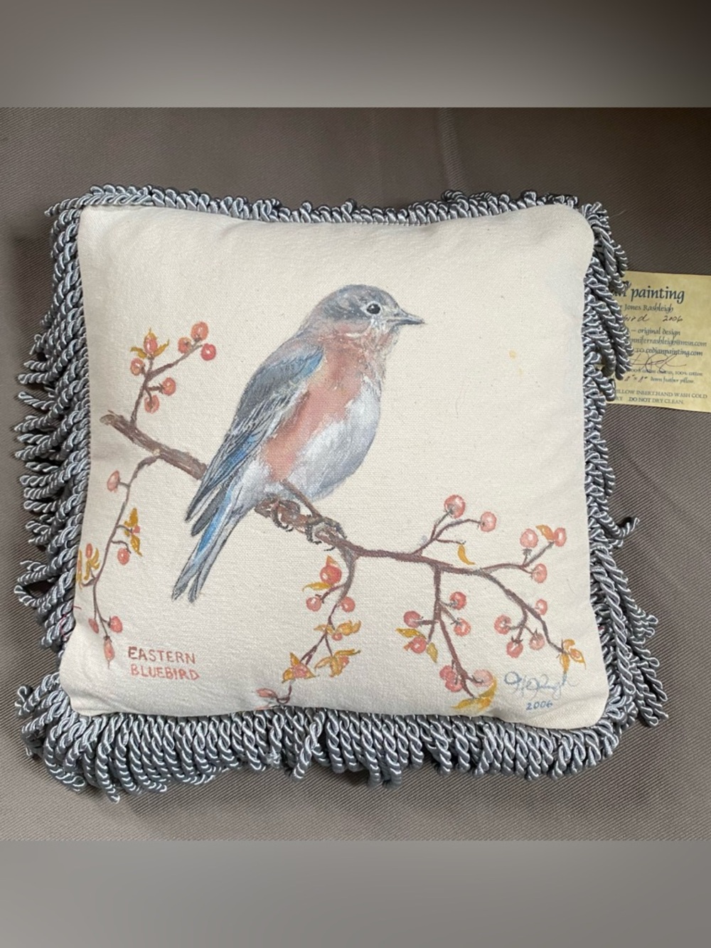 Pillow Hand Painted by Jennifer Jones Rashleigh of Rhode Island.